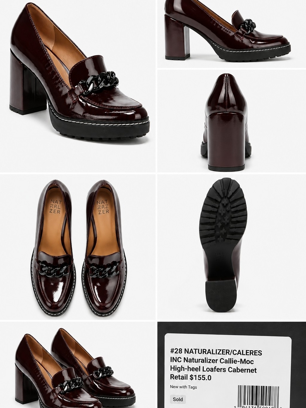 NIB Naturalizer Cabernet Patent Chain-Trim Block Heel Loafers